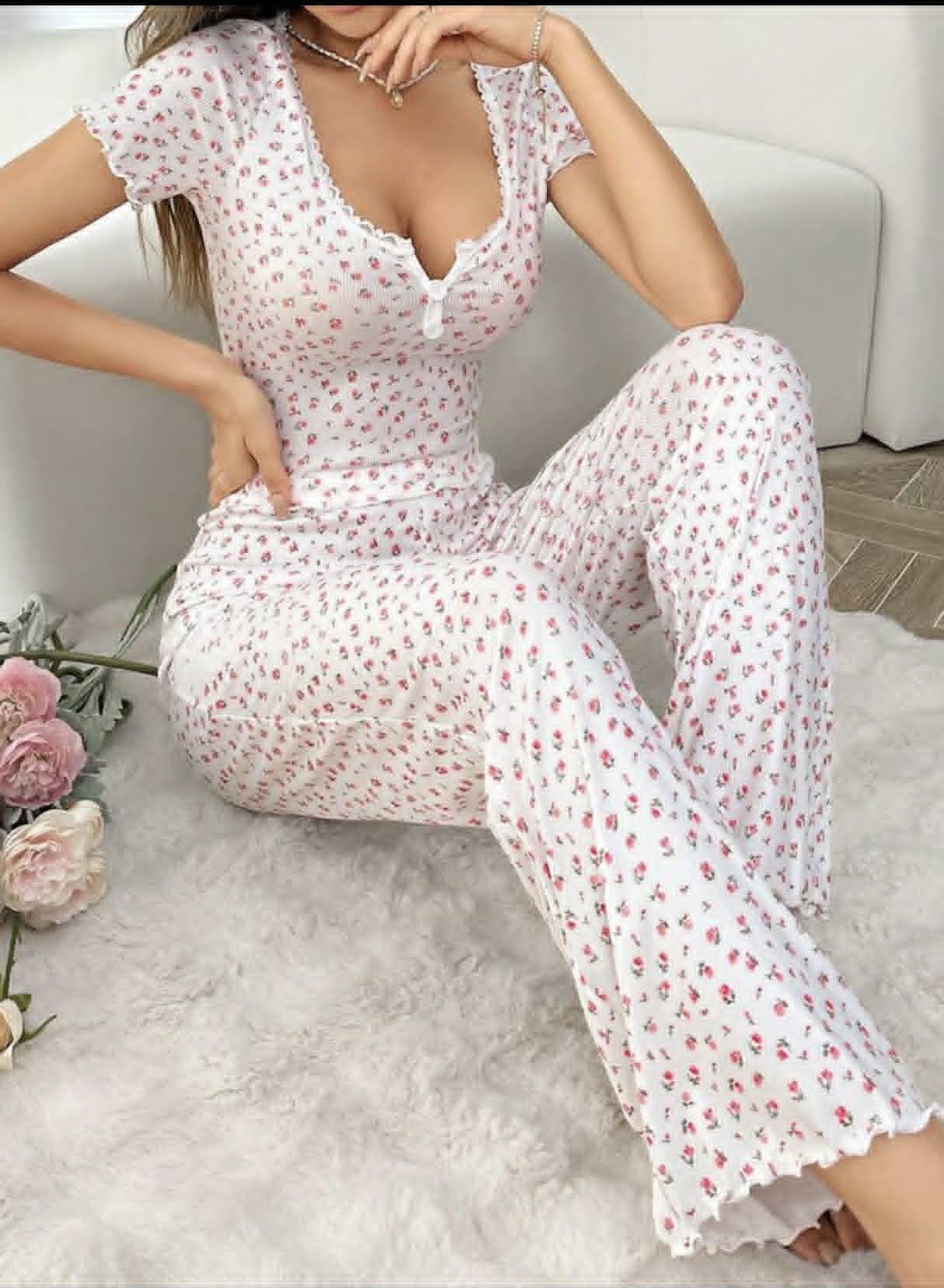Pijama larga blanca con print delicado
